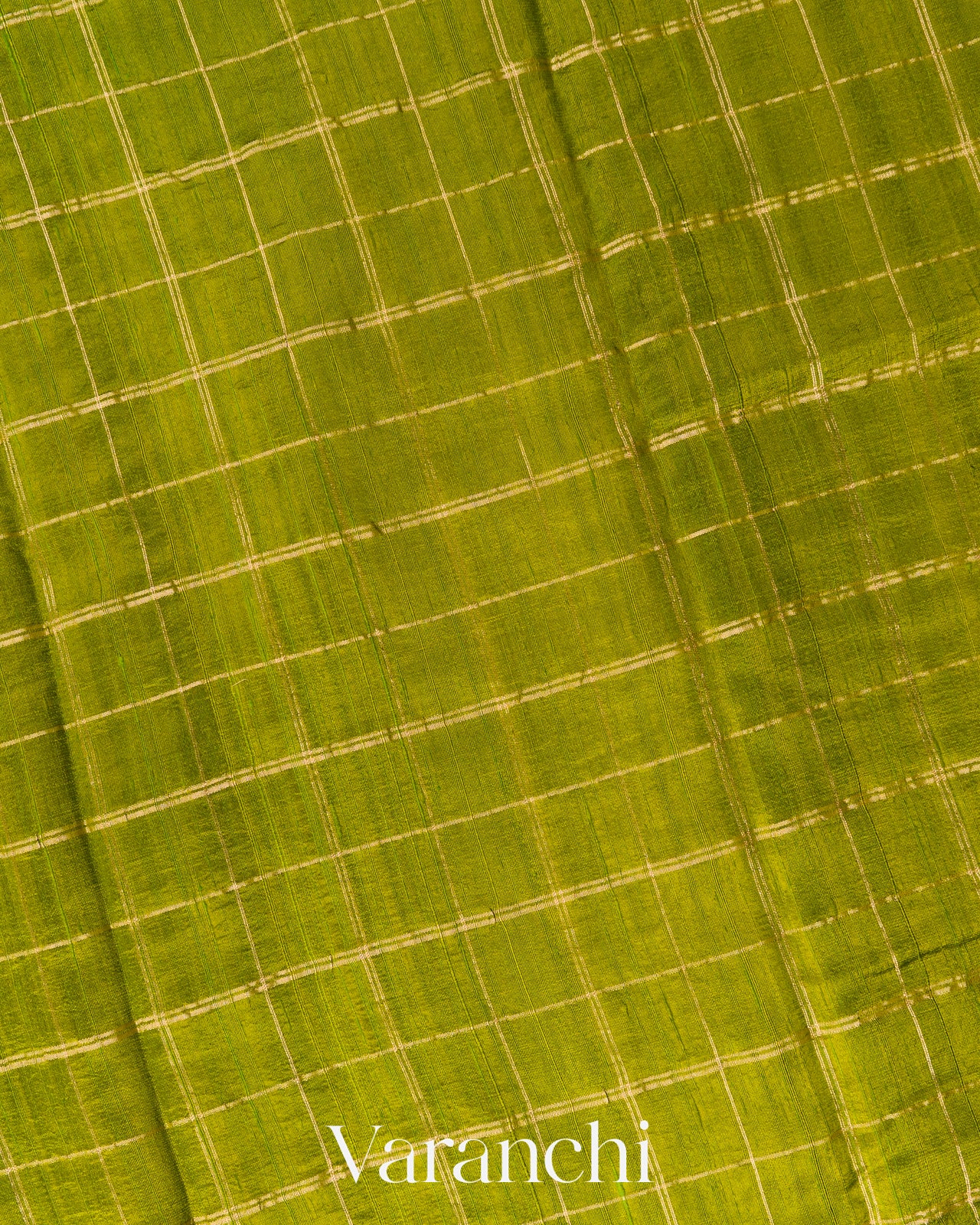 Olive Green Checkered Pure Raw Silk Handloom Saree