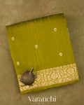 Olive Green Pure Raw Silk Handloom Saree