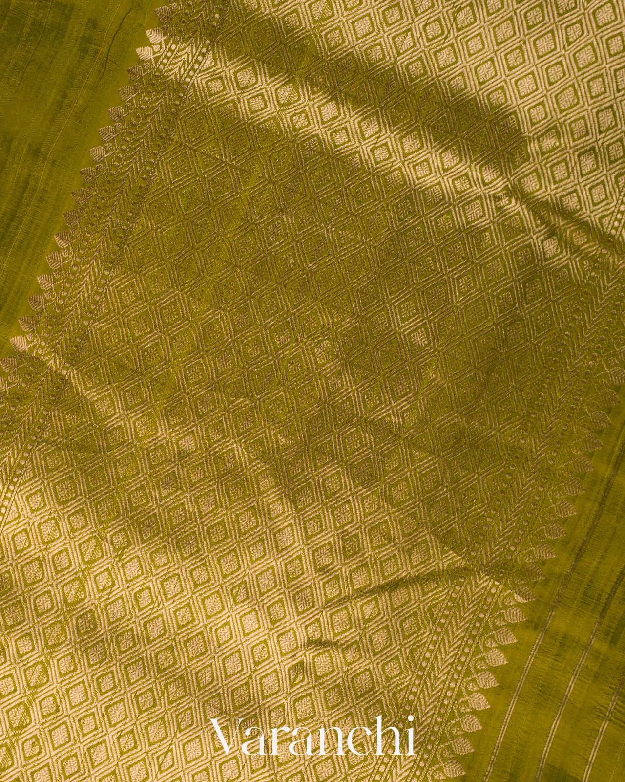 Olive Green Pure Raw Silk Handloom Saree