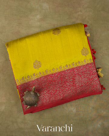 Lime Yellow Pure Raw Silk Handloom Saree