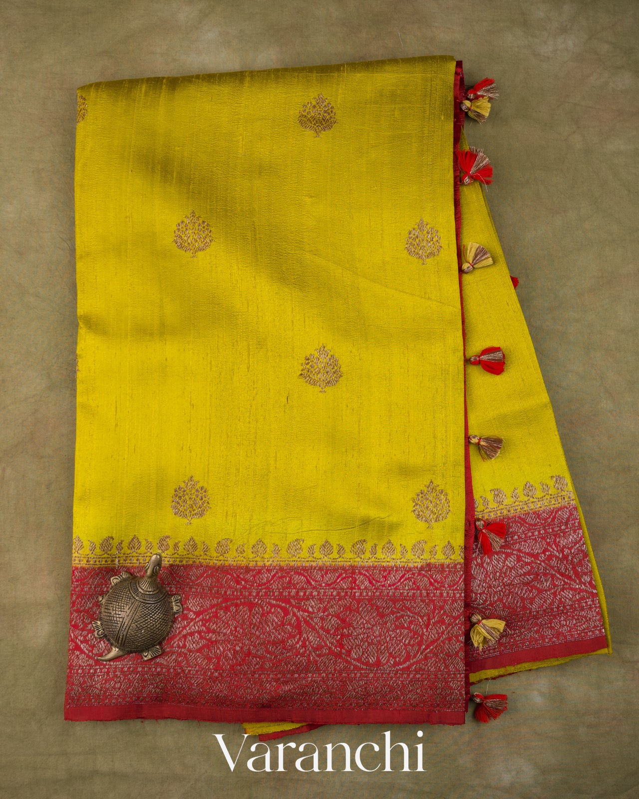 Lime Yellow Pure Raw Silk Handloom Saree