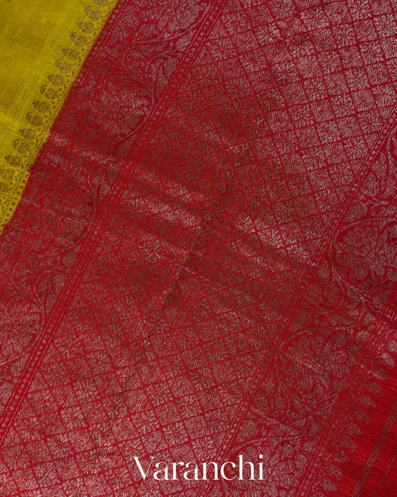 Lime Yellow Pure Raw Silk Handloom Saree