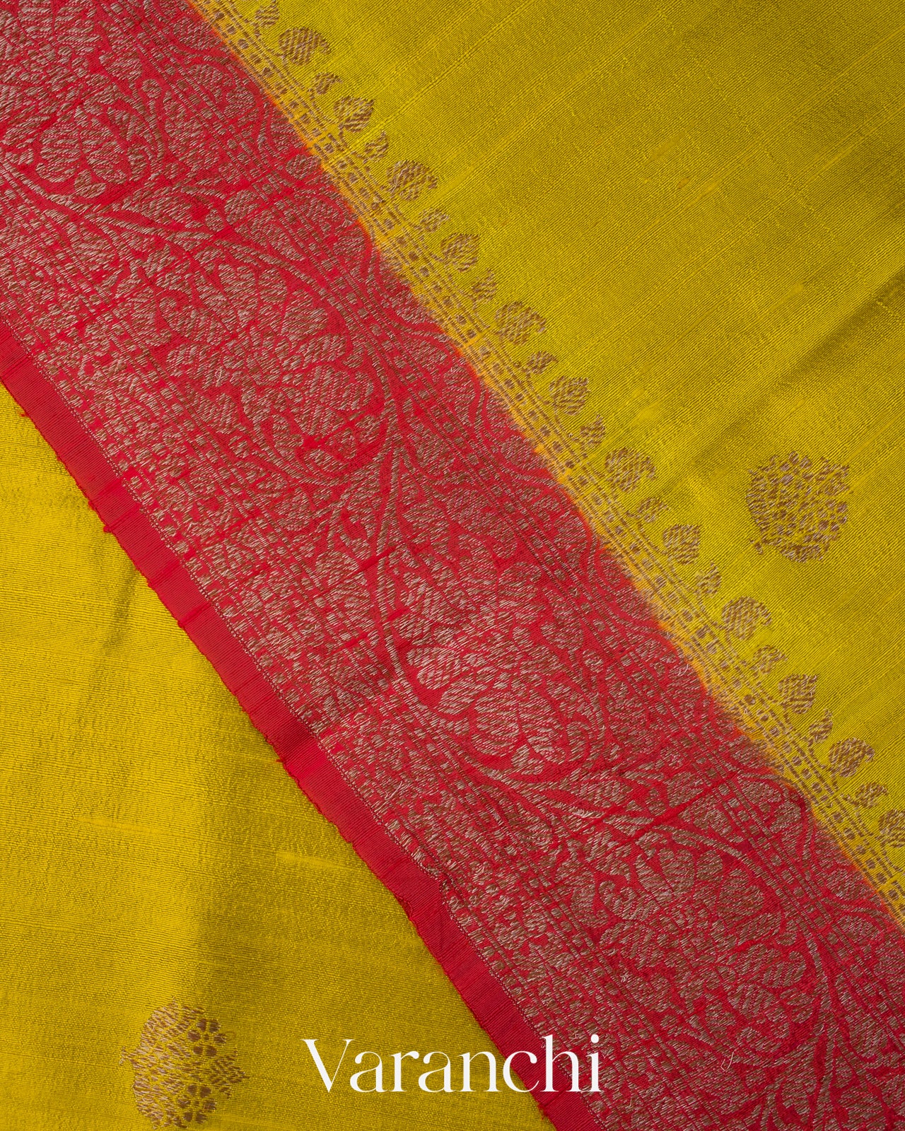 Lime Yellow Pure Raw Silk Handloom Saree