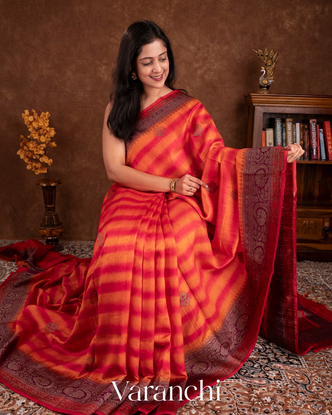Rani Pink and Orange Shibori Pure Raw Silk Handloom Saree