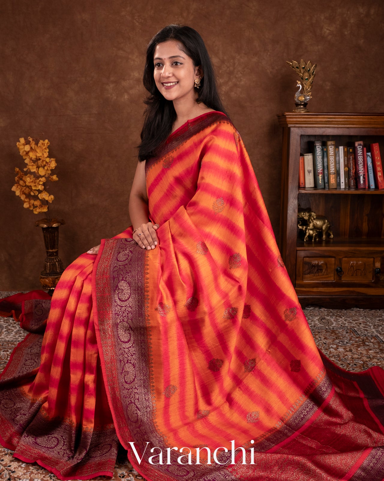 Rani Pink and Orange Shibori Pure Raw Silk Handloom Saree