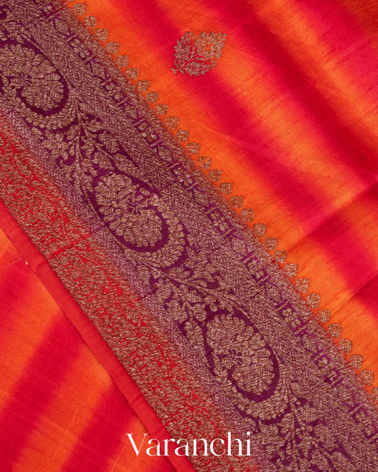 Rani Pink and Orange Shibori Pure Raw Silk Handloom Saree