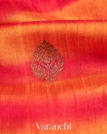 Rani Pink and Orange Shibori Pure Raw Silk Handloom Saree