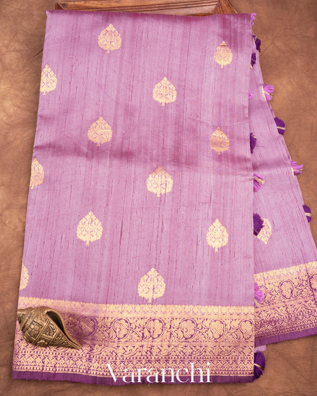 Lilac Pure Raw Silk Handloom Saree