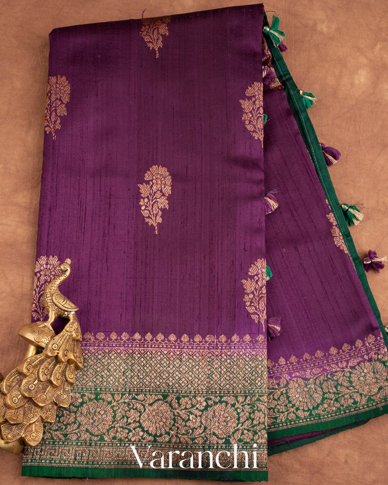 Deep Purple Pure Raw Silk Handloom Saree
