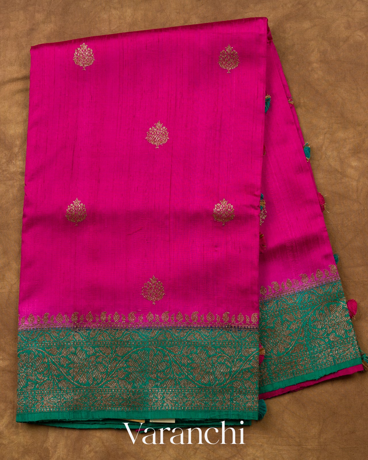 Rani Pink Pure Raw Silk Handloom Saree