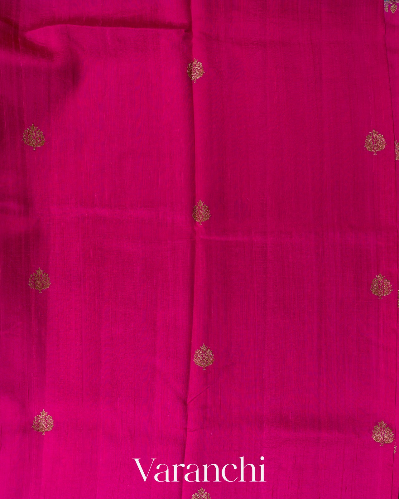 Rani Pink Pure Raw Silk Handloom Saree