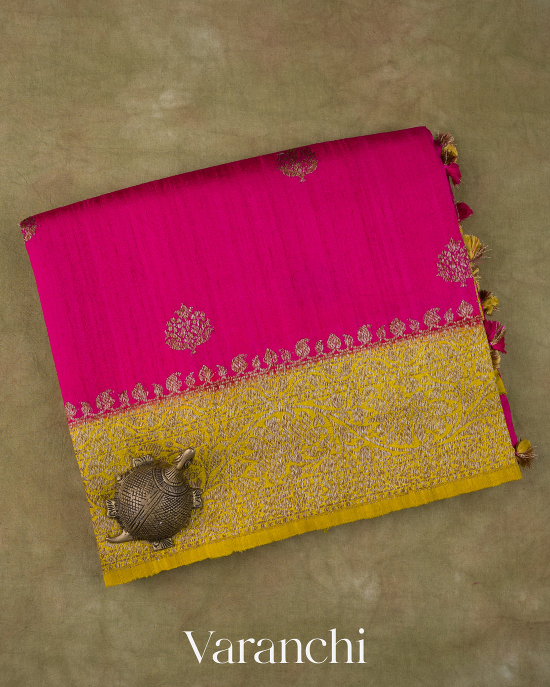 Rani Pink Butta Pure Raw Silk Handloom Saree