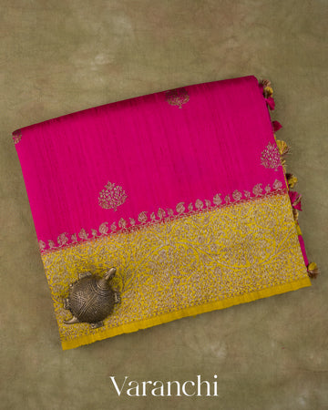 Rani Pink Butta Pure Raw Silk Handloom Saree