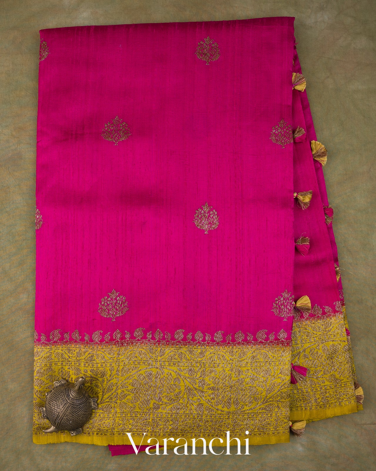 Rani Pink Butta Pure Raw Silk Handloom Saree