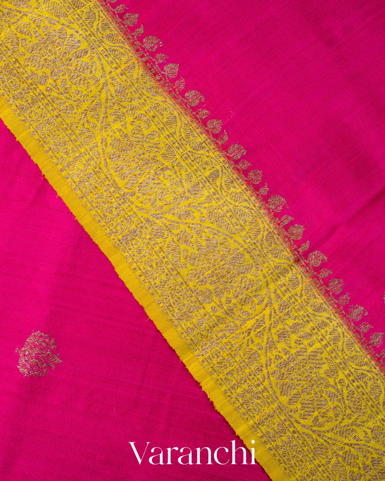 Rani Pink Butta Pure Raw Silk Handloom Saree