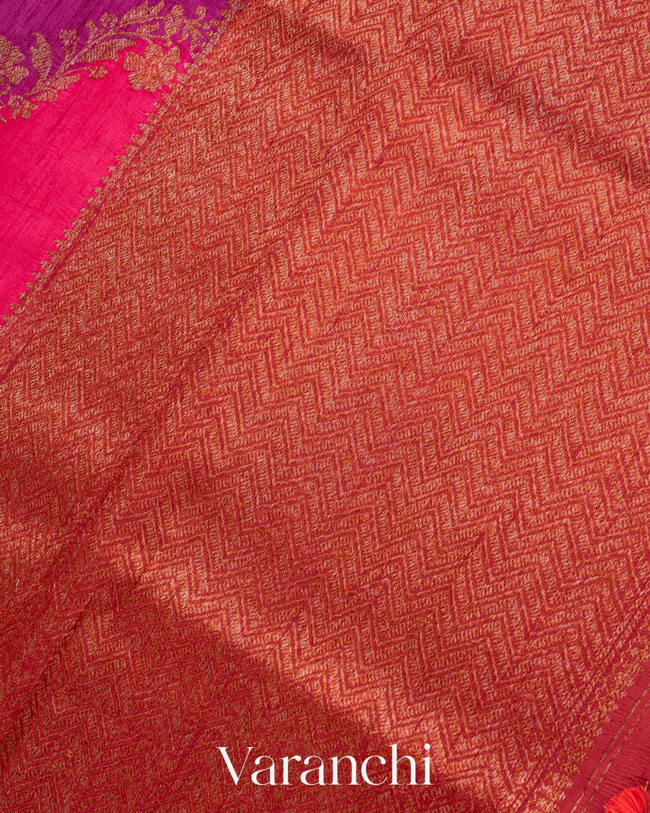 Violet Tricolour Rangkaat Pure Raw Silk Handloom Saree