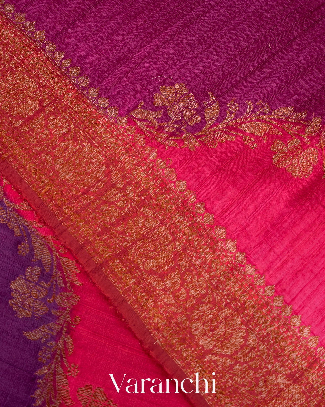 Violet Tricolour Rangkaat Pure Raw Silk Handloom Saree