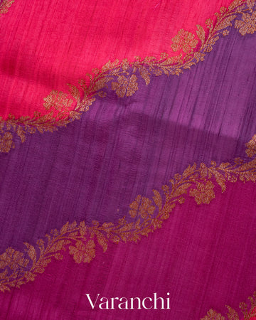 Violet Tricolour Rangkaat Pure Raw Silk Handloom Saree