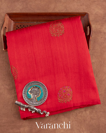 Red Borderless Pure Raw Silk Handloom Saree