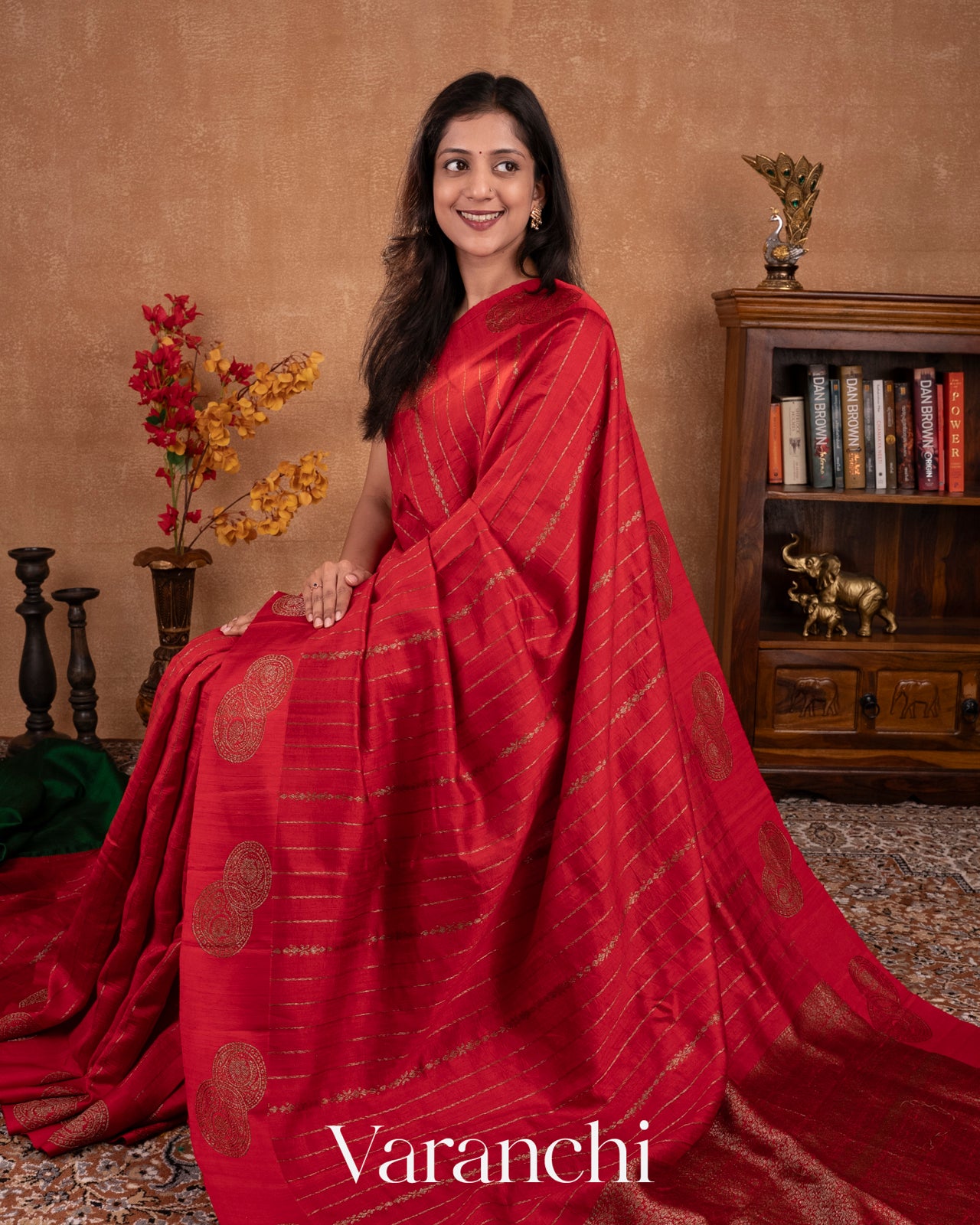 Chilli Red Pure Raw Silk Handloom Saree