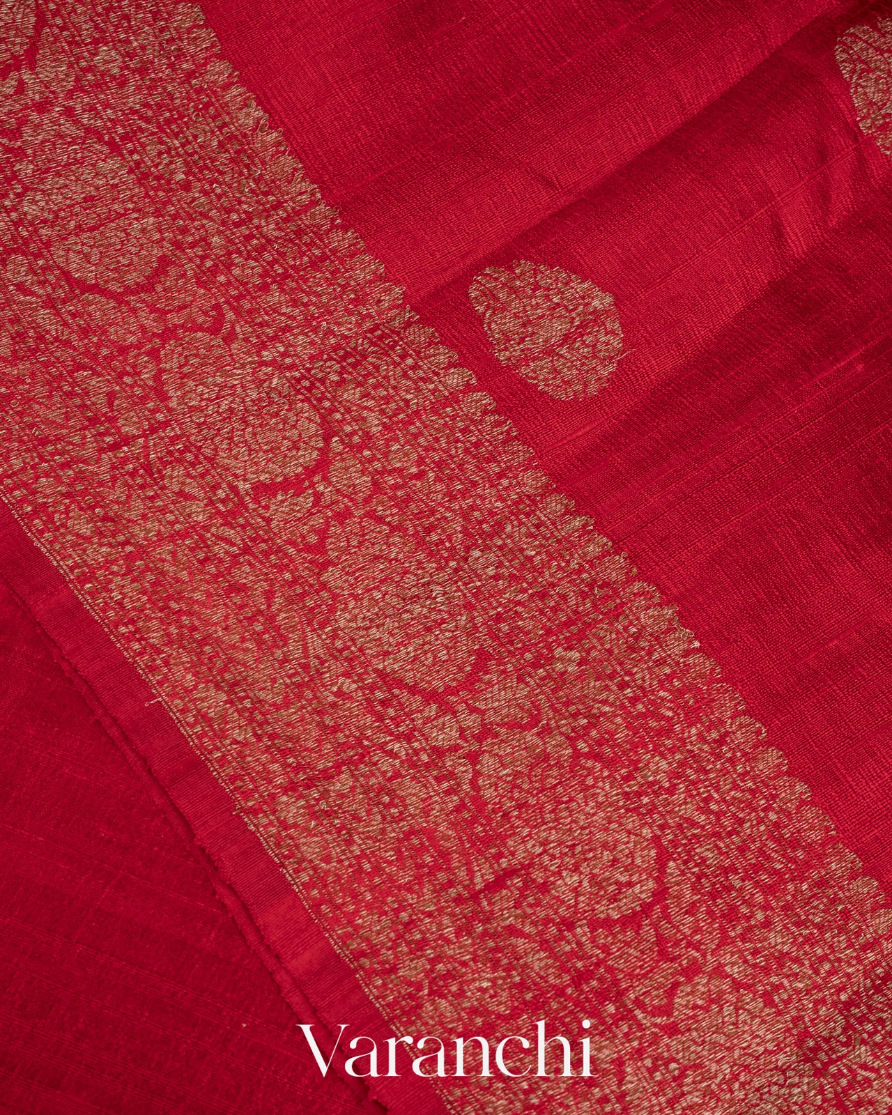 Crimson Red Pure Raw Silk Handloom Saree