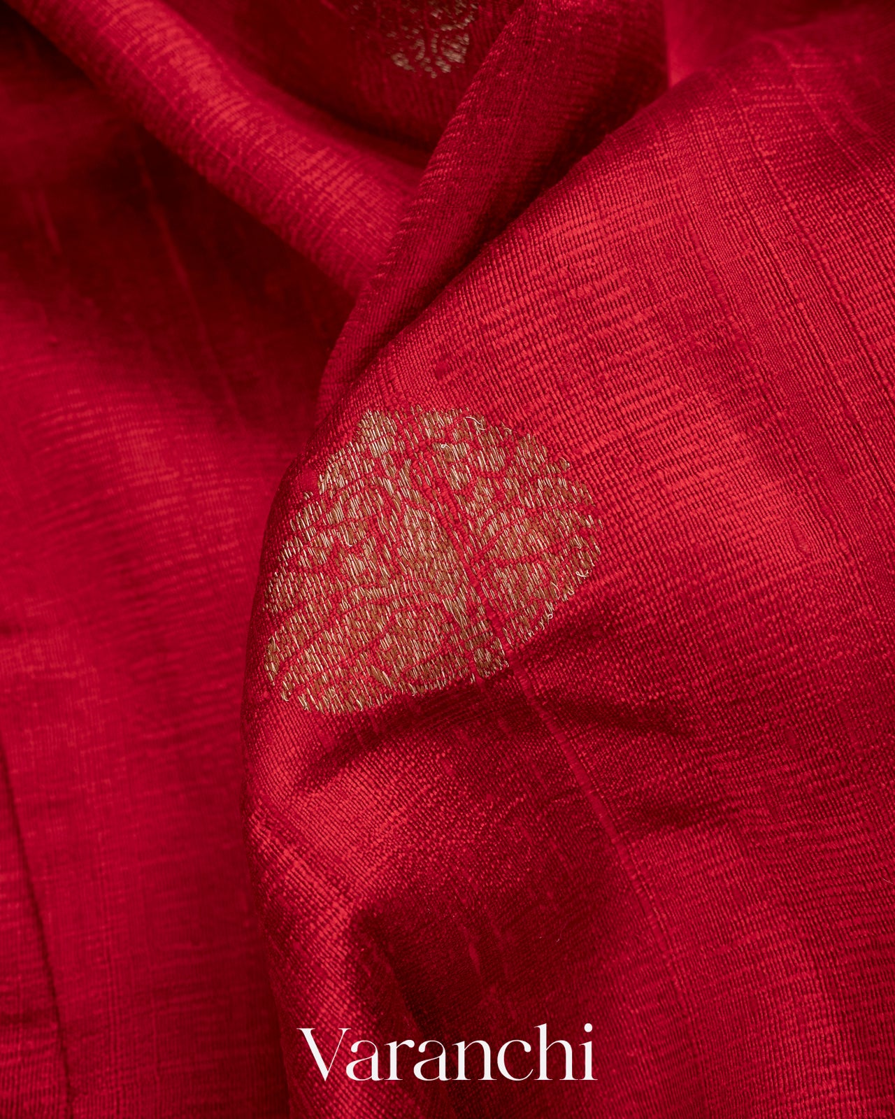 Crimson Red Pure Raw Silk Handloom Saree