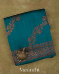 Teal Blue Lehariya Pure Raw Silk Handloom Saree