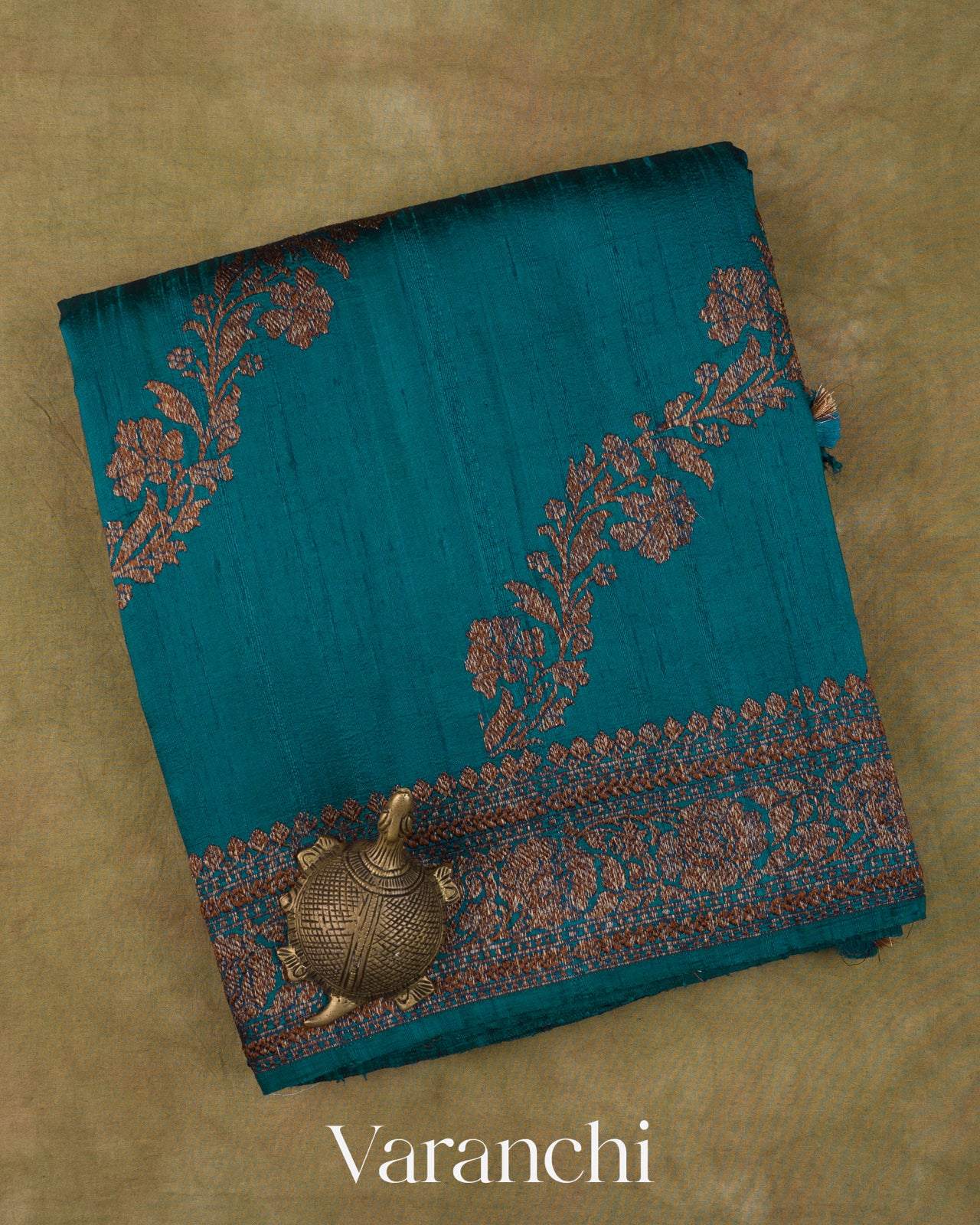 Teal Blue Lehariya Pure Raw Silk Handloom Saree