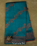 Teal Blue Lehariya Pure Raw Silk Handloom Saree