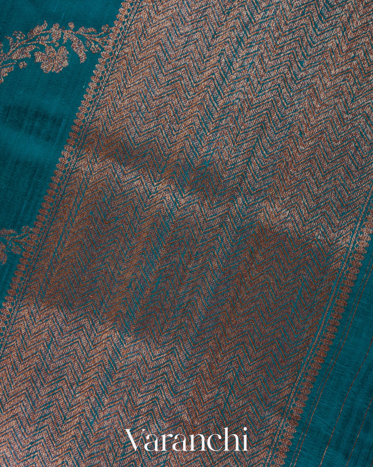 Teal Blue Lehariya Pure Raw Silk Handloom Saree
