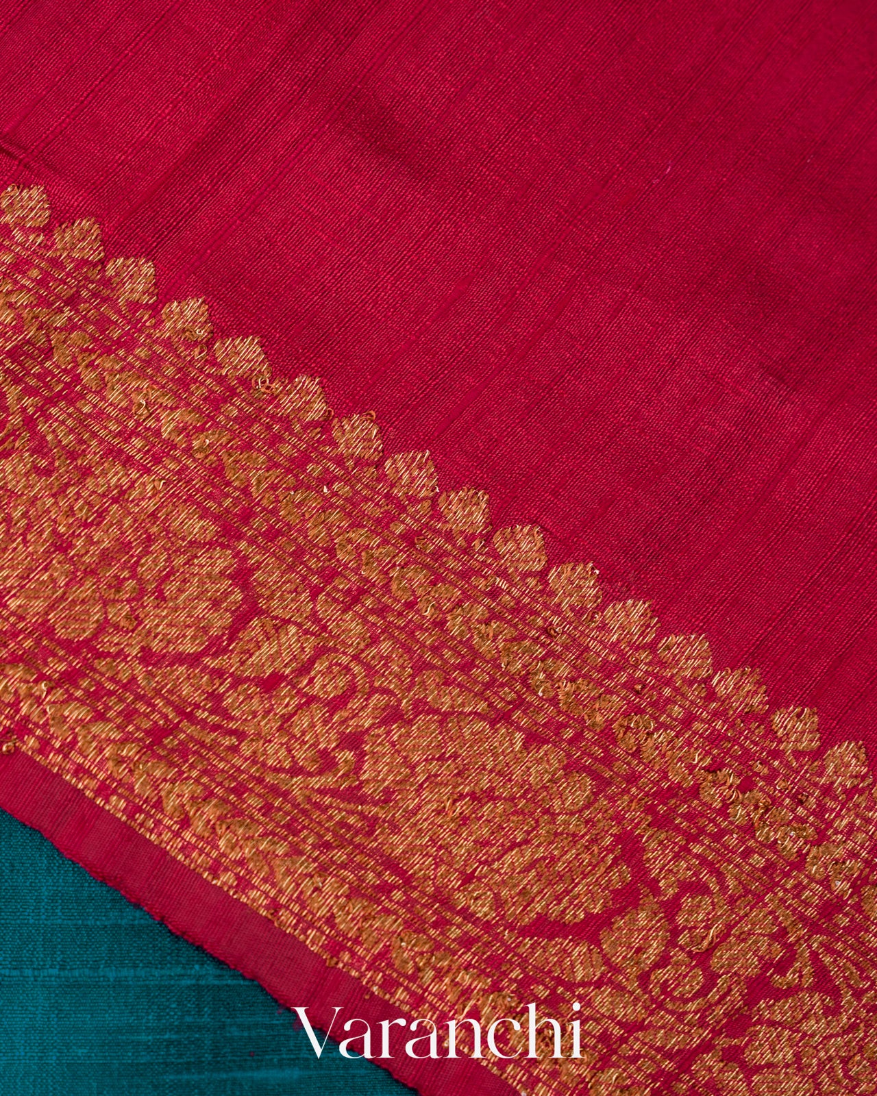 Teal Blue Lehariya Pure Raw Silk Handloom Saree