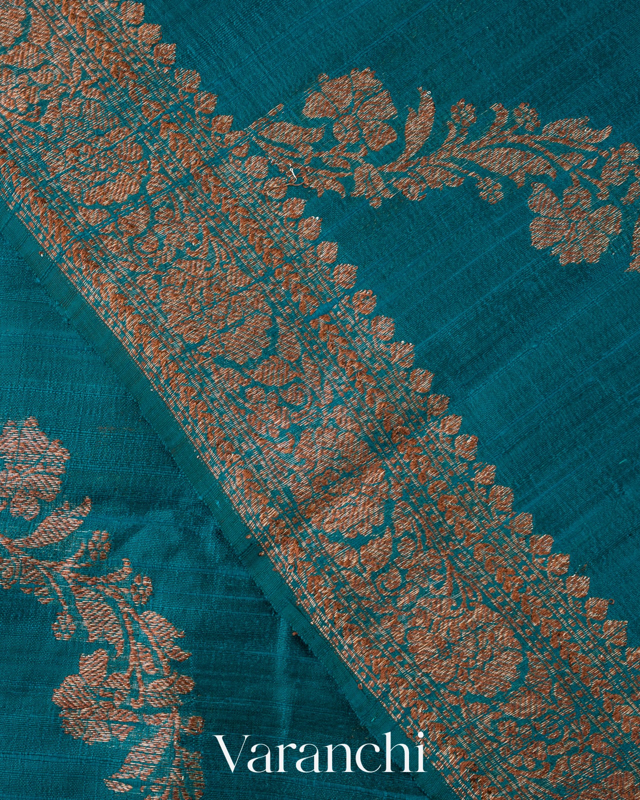 Teal Blue Lehariya Pure Raw Silk Handloom Saree