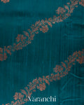 Teal Blue Lehariya Pure Raw Silk Handloom Saree