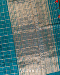 Teal Blue Checkered Pure Raw Silk Handloom Saree