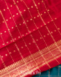 Teal Blue Checkered Pure Raw Silk Handloom Saree