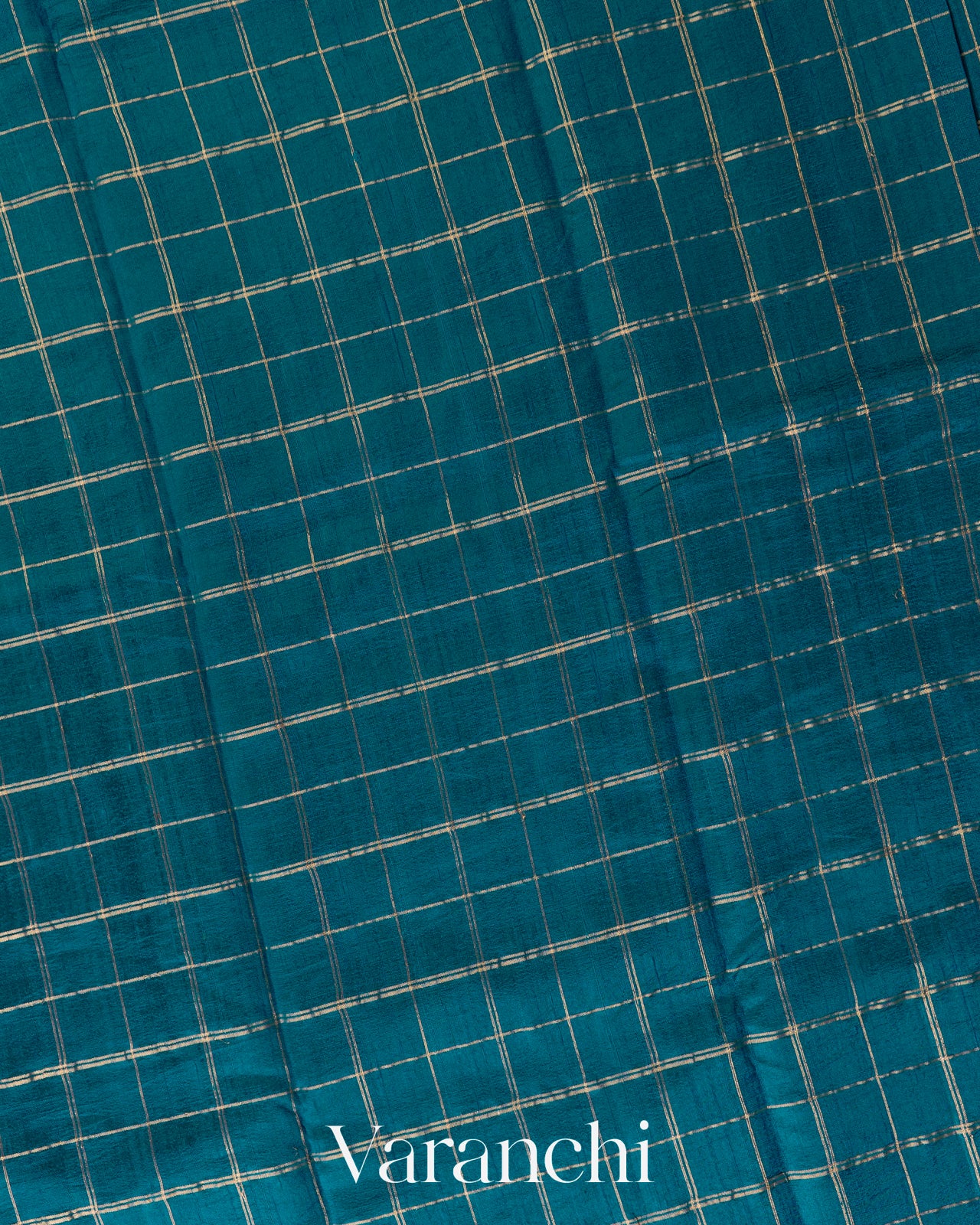 Teal Blue Checkered Pure Raw Silk Handloom Saree