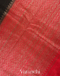 Jet Black Pure Raw Silk Handloom Saree
