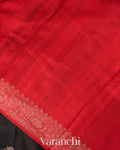 Jet Black Pure Raw Silk Handloom Saree