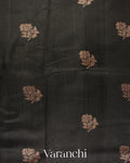 Jet Black Pure Raw Silk Handloom Saree
