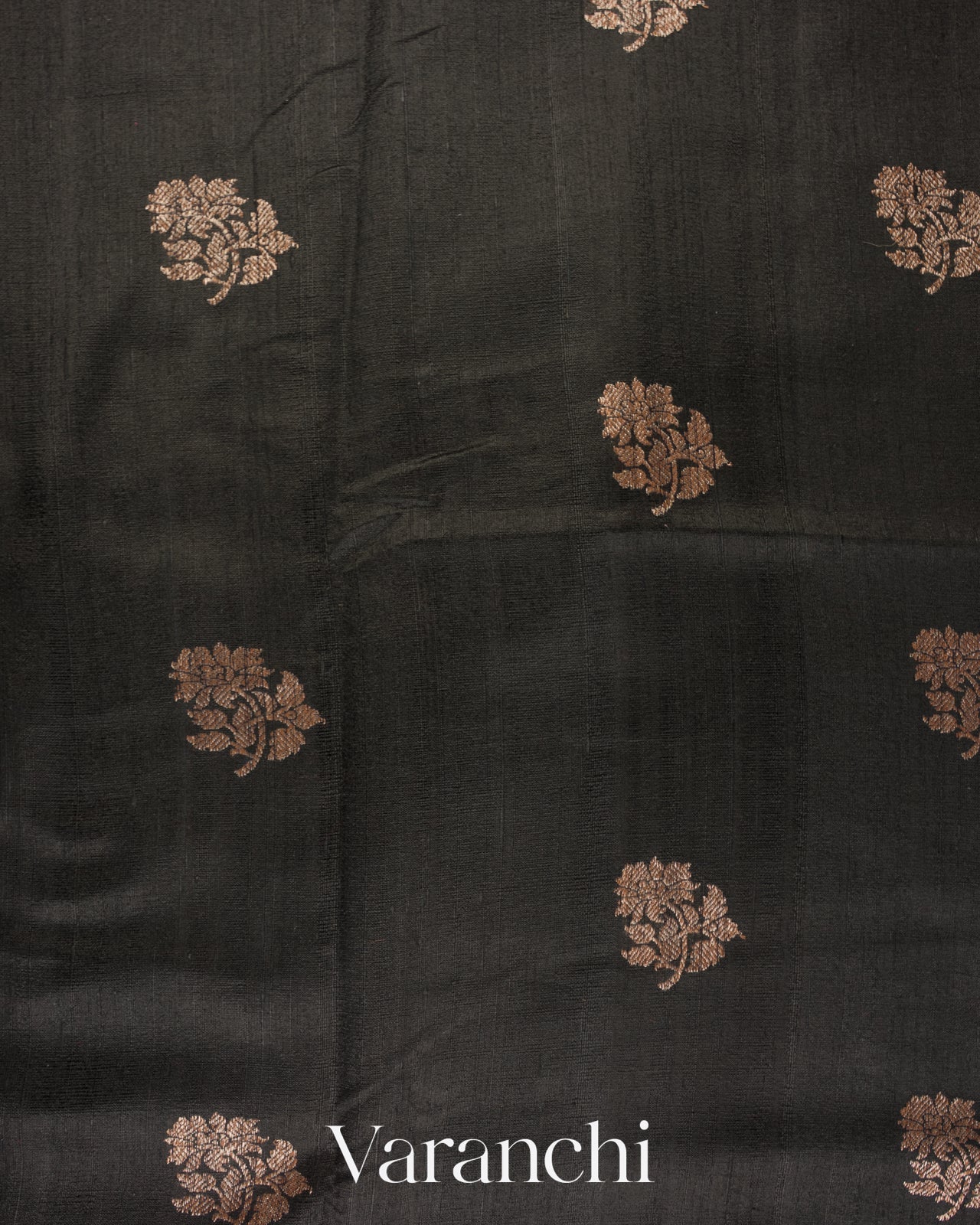 Jet Black Pure Raw Silk Handloom Saree