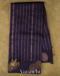 Navy Blue Striped Pure Raw Silk Handloom Saree