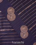 Navy Blue Striped Pure Raw Silk Handloom Saree