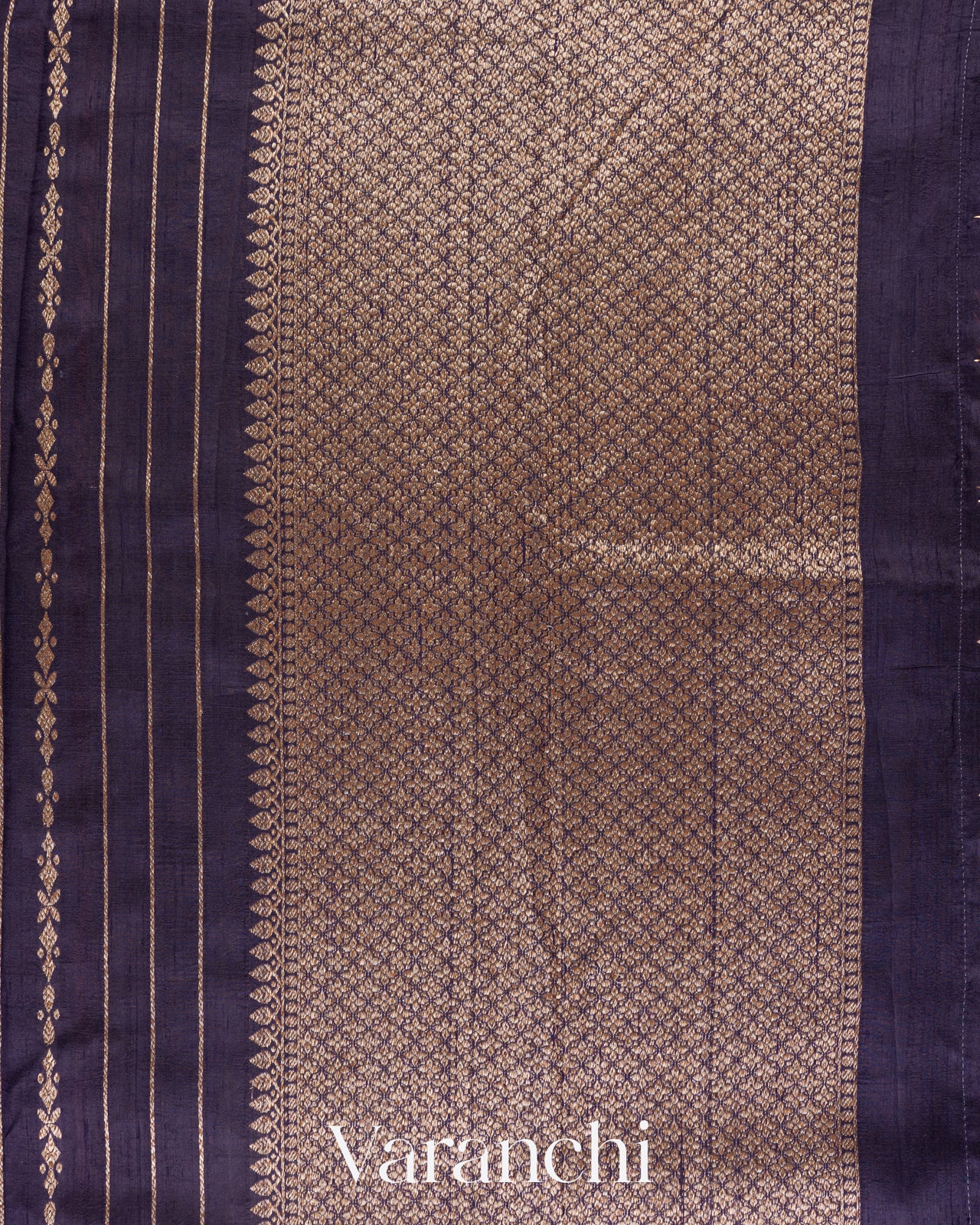 Navy Blue Striped Pure Raw Silk Handloom Saree