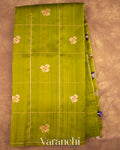 Mehandi Green Checks Pure Raw Silk Handloom Saree
