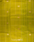 Mehandi Green Checks Pure Raw Silk Handloom Saree