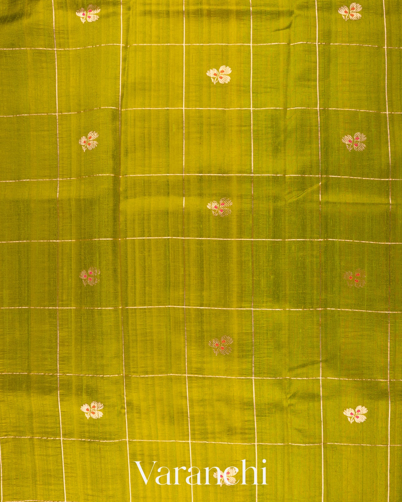 Mehandi Green Checks Pure Raw Silk Handloom Saree
