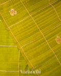 Mehandi Green Checks Pure Raw Silk Handloom Saree