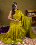 Mehandi Green Checks Pure Raw Silk Handloom Saree