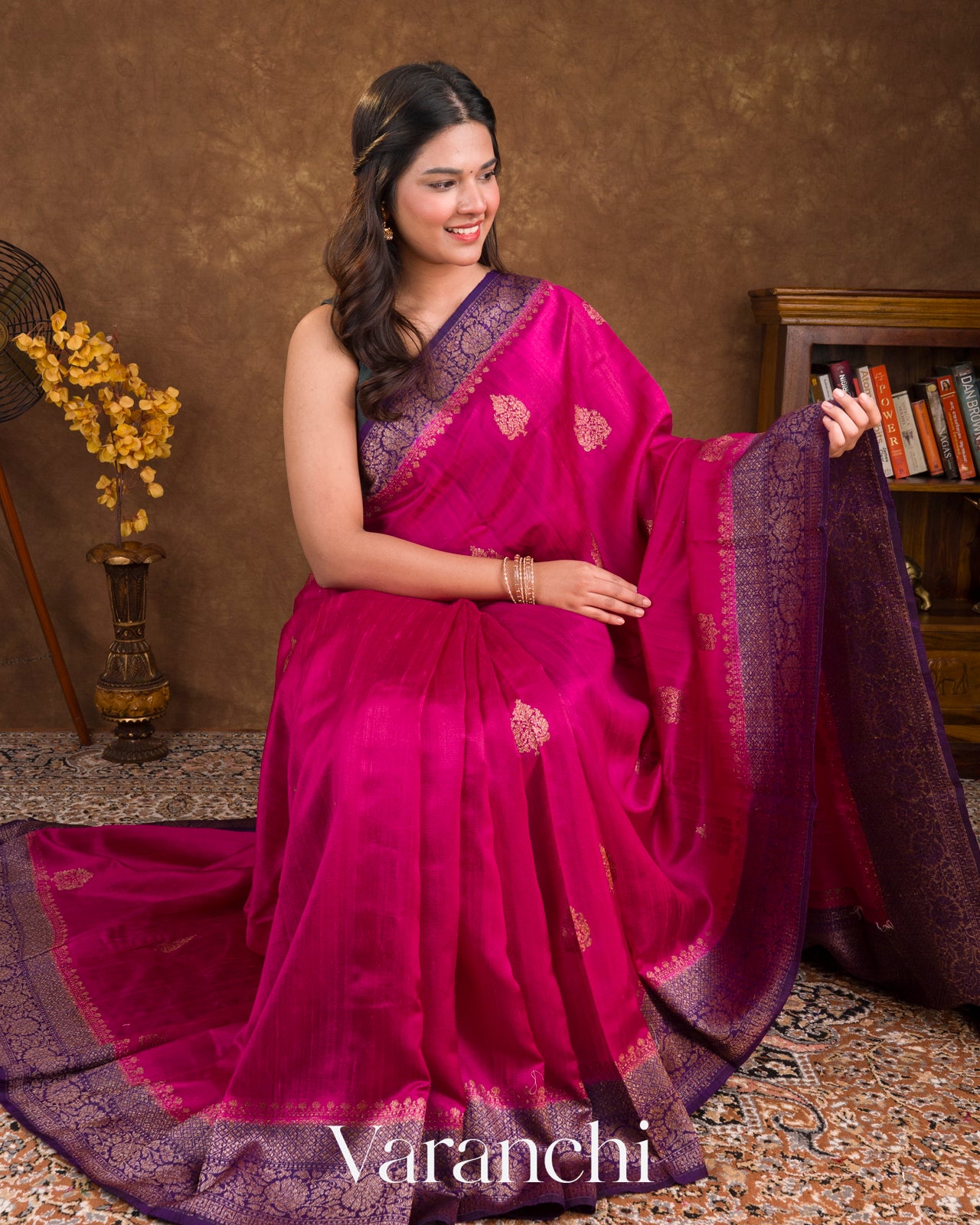 Bright Magenta Pure Raw Silk Handloom Saree