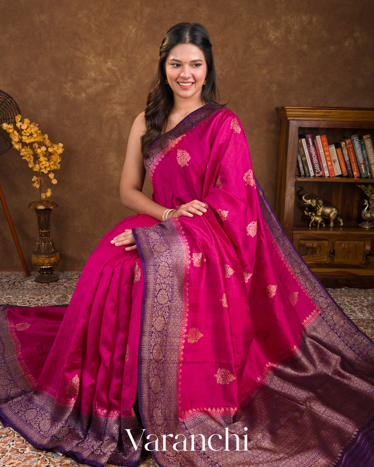 Bright Magenta Pure Raw Silk Handloom Saree
